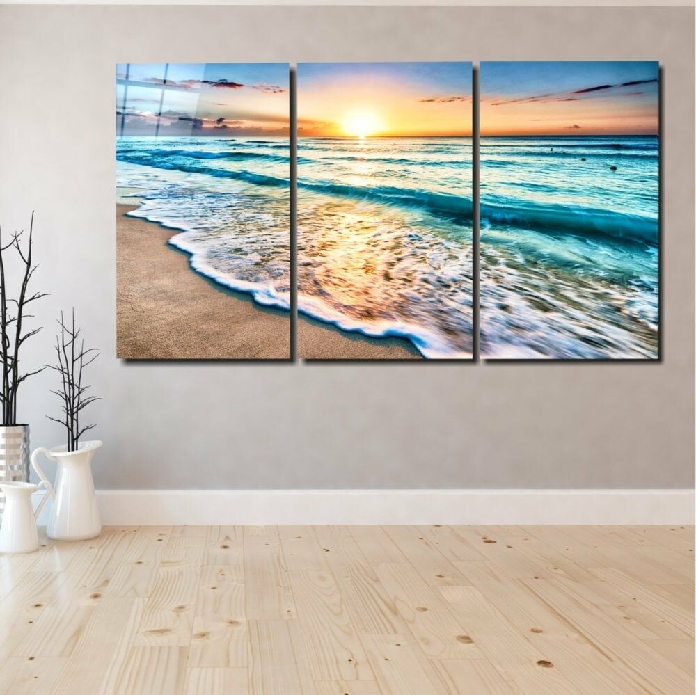 Turkuaz Sahil Cam Tablo