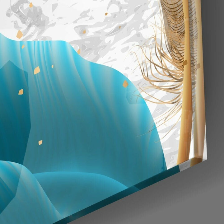 Turkuaz Yapraklar Cam Tablo