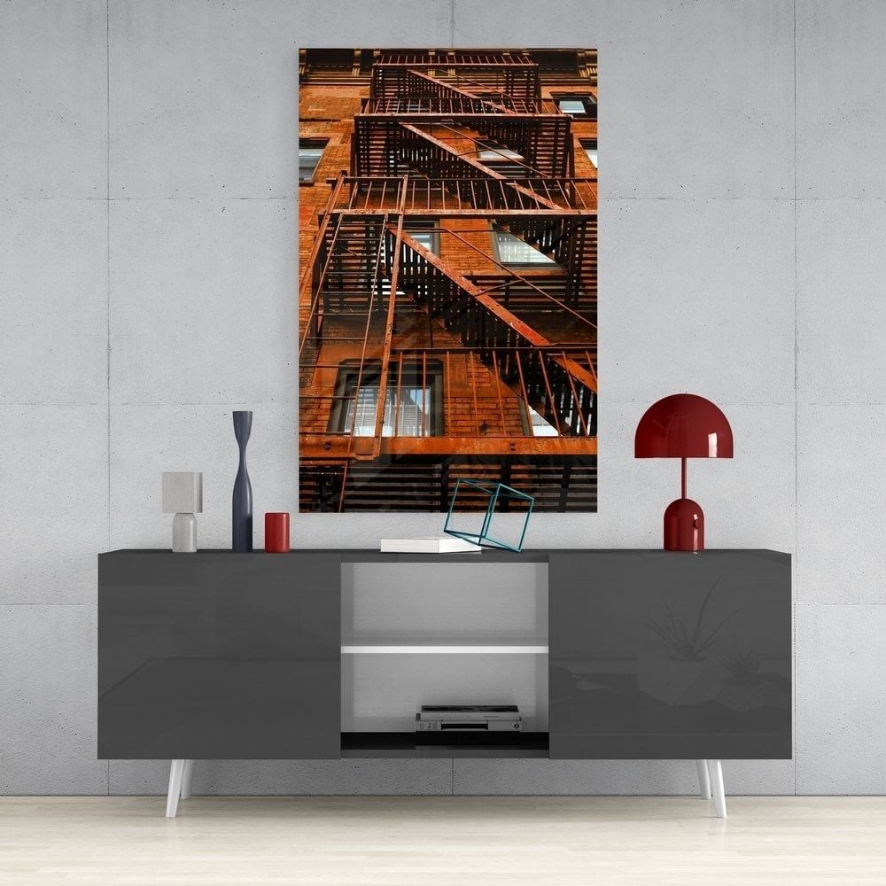 Turuncu Merdivenler Cam Tablo