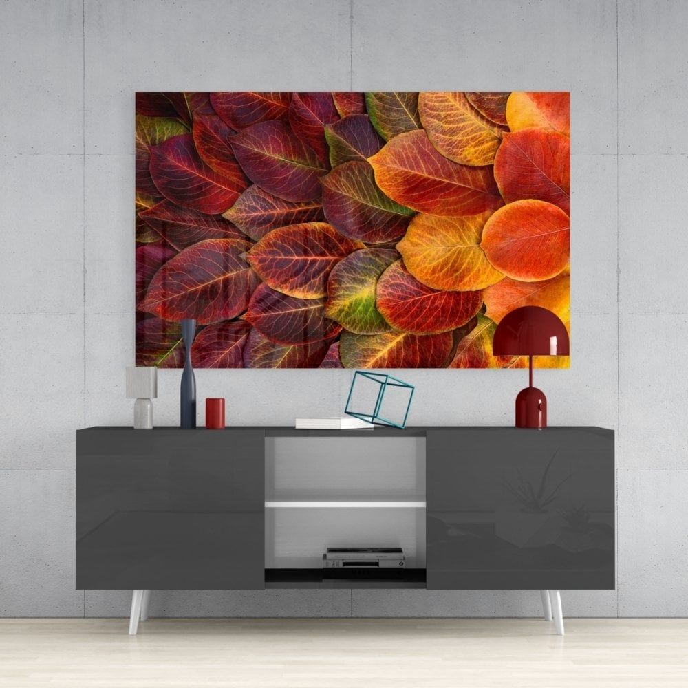 Turuncu Yapraklar Cam Tablo
