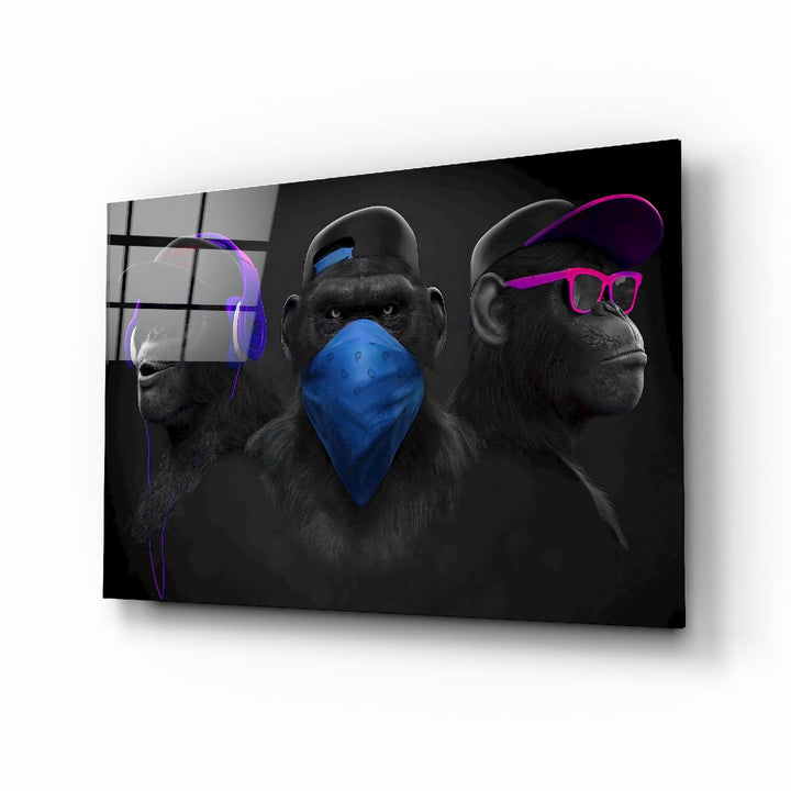 Üç Bilge Maymun Cam Tablo