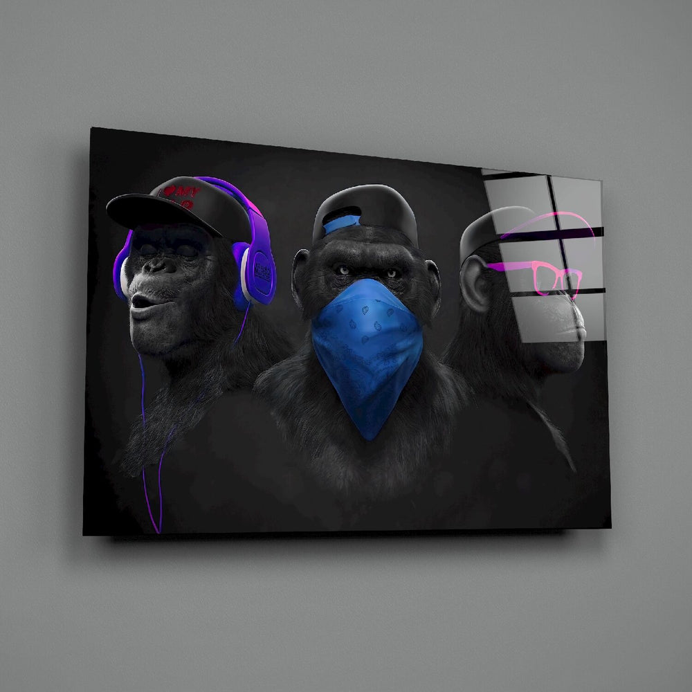 Üç Bilge Maymun Cam Tablo