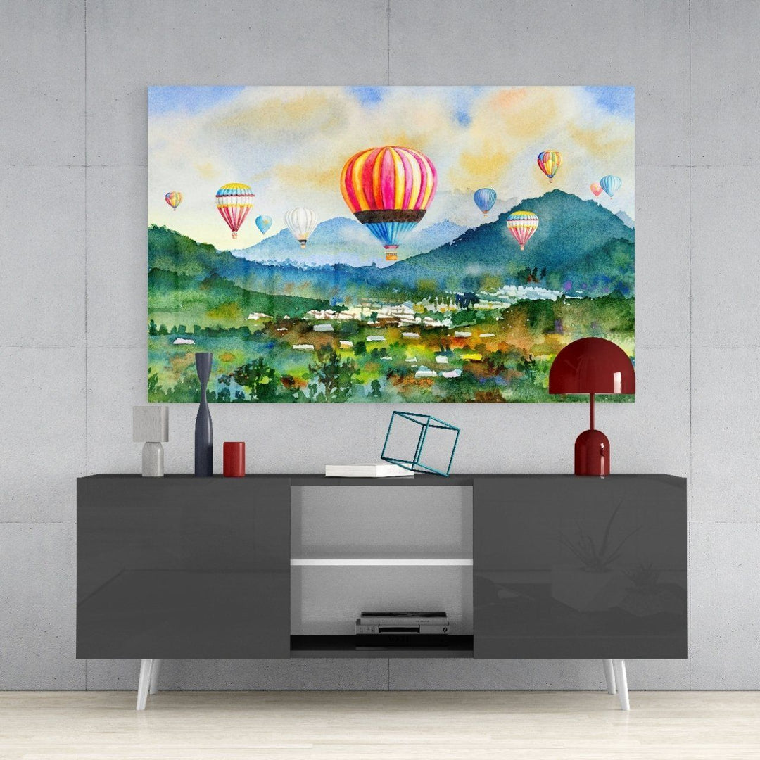 Uçan Balonlar Cam Tablo
