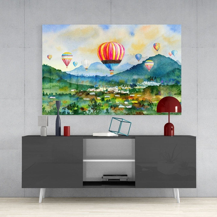 Uçan Balonlar Cam Tablo