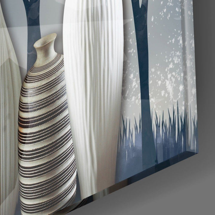 Vazolar ve Ağaçlar Cam Tablo