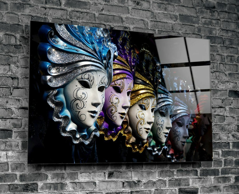 Venedik Karnaval Maskeleri Cam Tablo