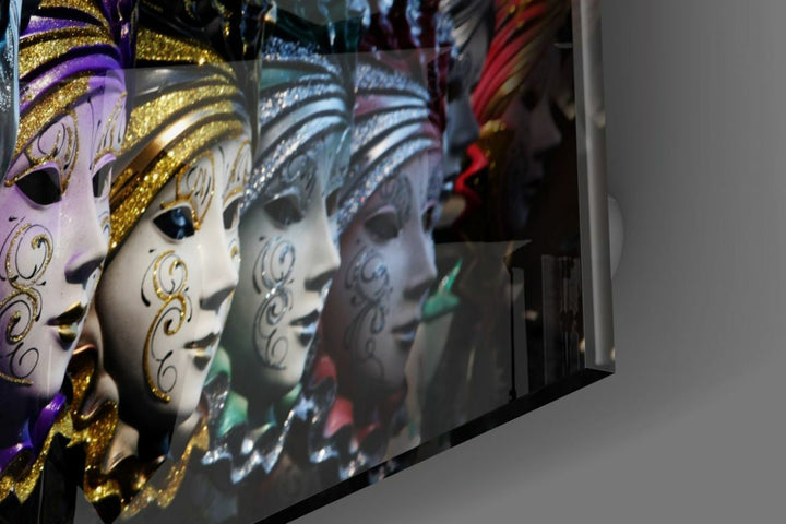 Venedik Karnaval Maskeleri Cam Tablo