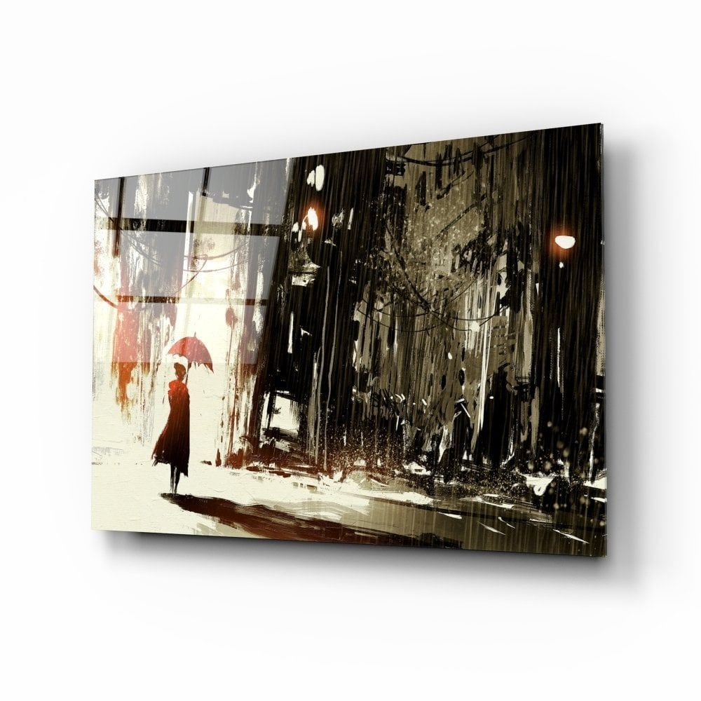 Yağmurlu Şehir Cam Tablo