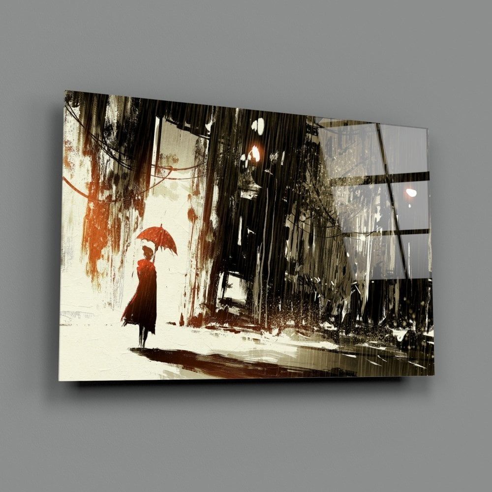 Yağmurlu Şehir Cam Tablo