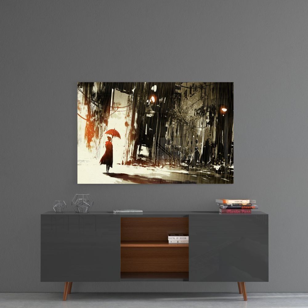 Yağmurlu Şehir Cam Tablo