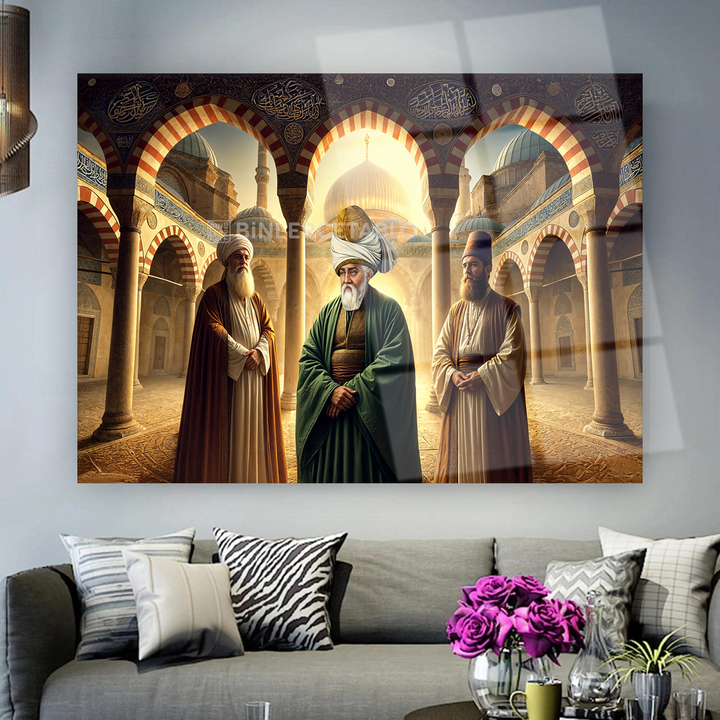 Hz Mevlana - Sadreddin Konevi - Şems Tebrizi Cam Tablo
