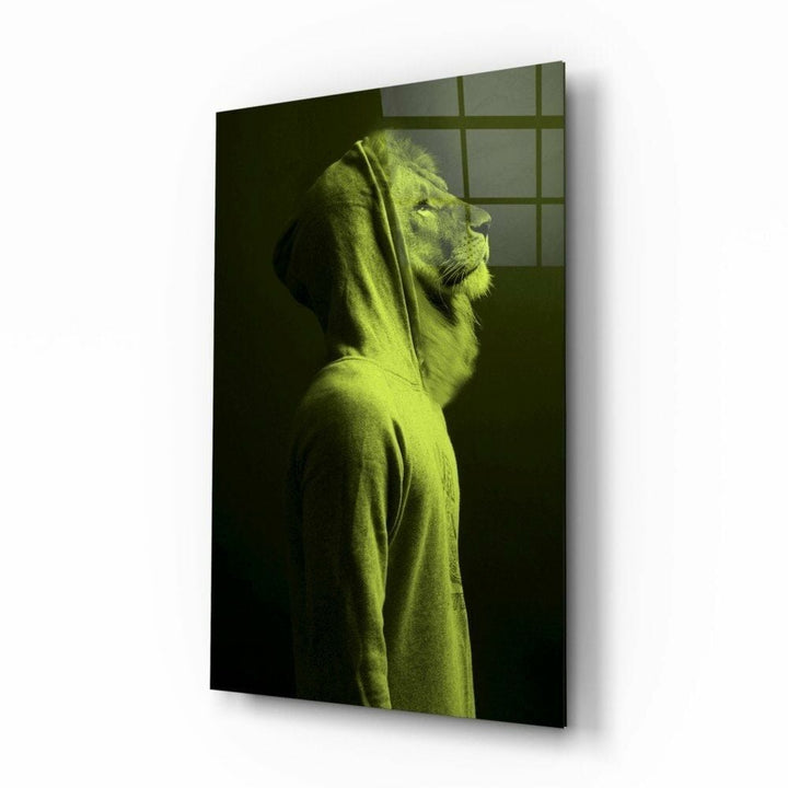 Yeşil Aslan Kafa Cam Tablo