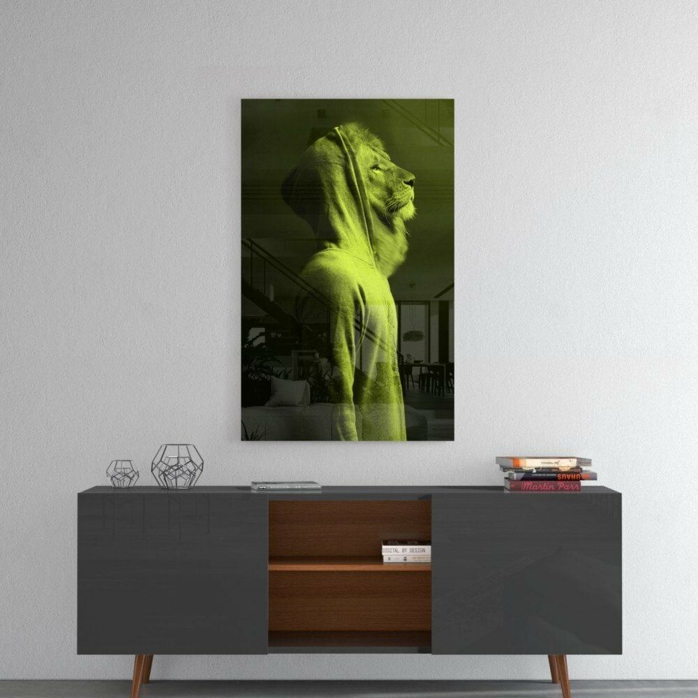 Yeşil Aslan Kafa Cam Tablo