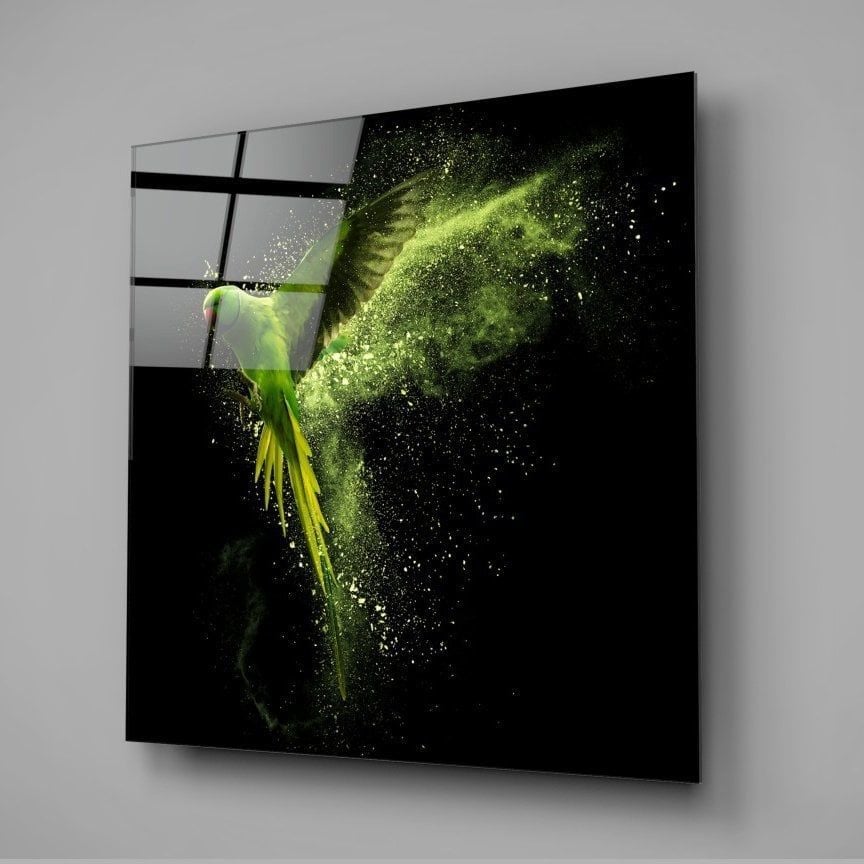 Yeşil Papağan Cam Tablo No:3040