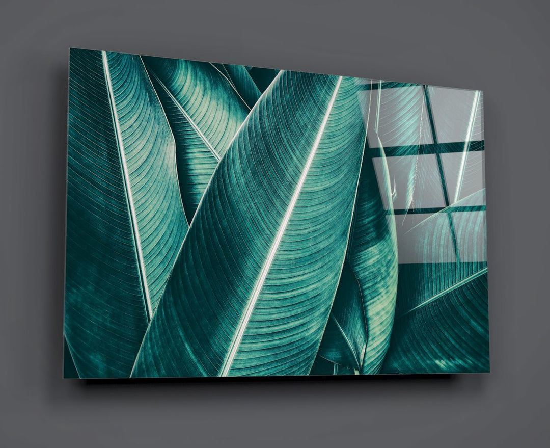 Yeşil Tropik Yaprak Cam Tablo No:1192