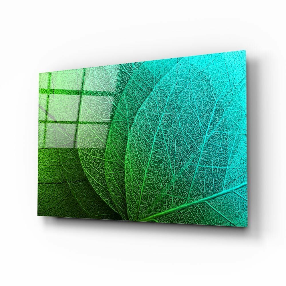 Yeşil Tropik Yaprak Cam Tablo No:2088