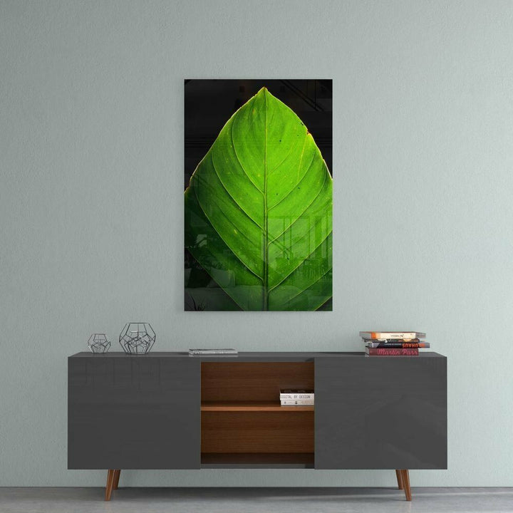 Yeşil Yaprak Cam Tablo