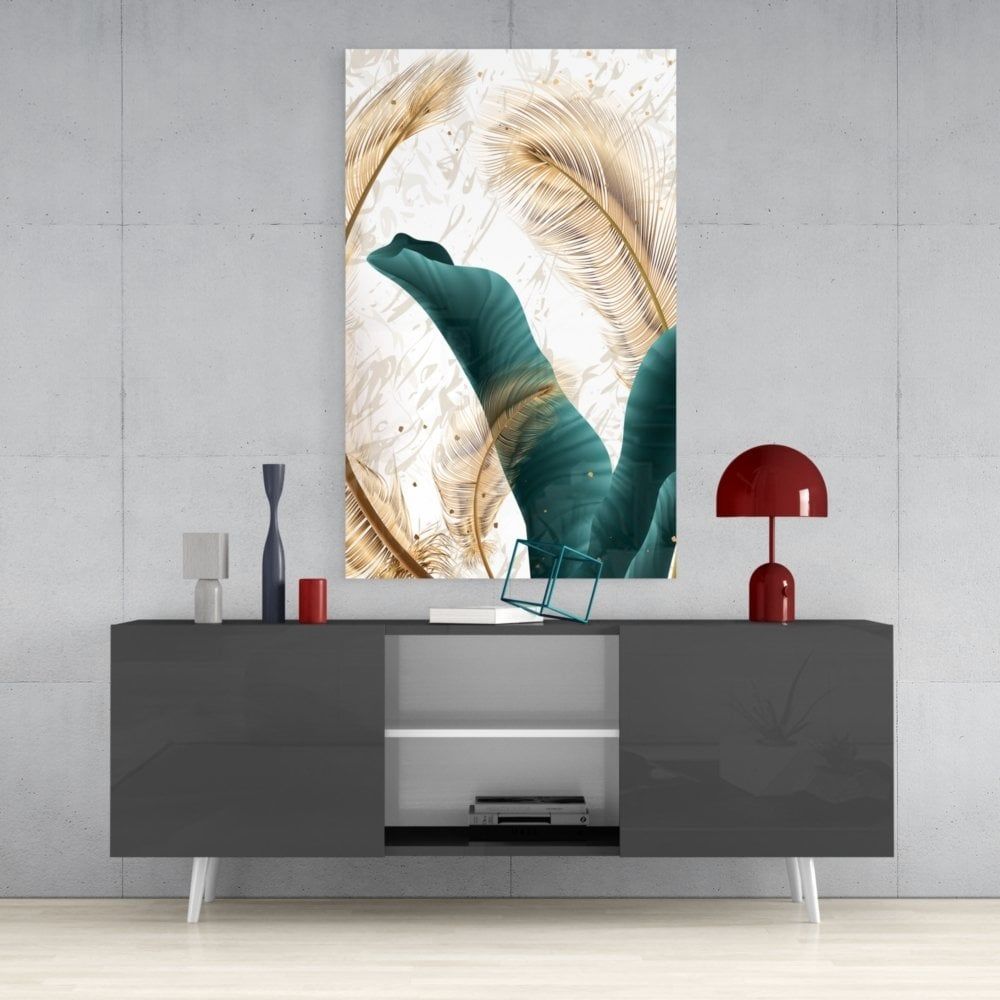 Yeşil Yapraklar Cam Tablo