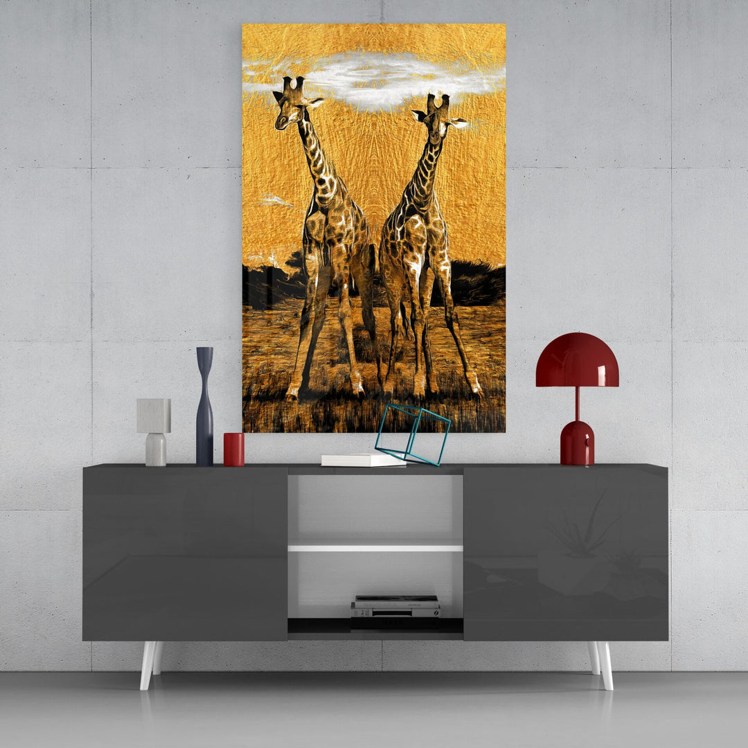 Zürafalar Cam Tablo