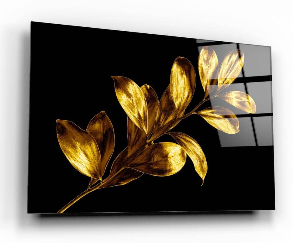 Gold Yapraklar Cam Tablo