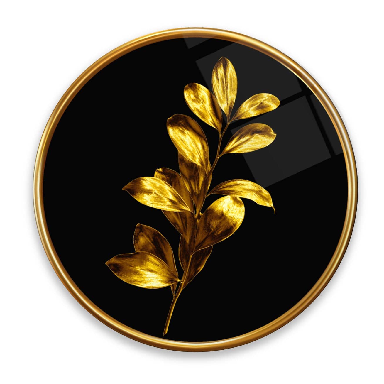 Gold Yapraklar Yuvarlak Cam Tablo