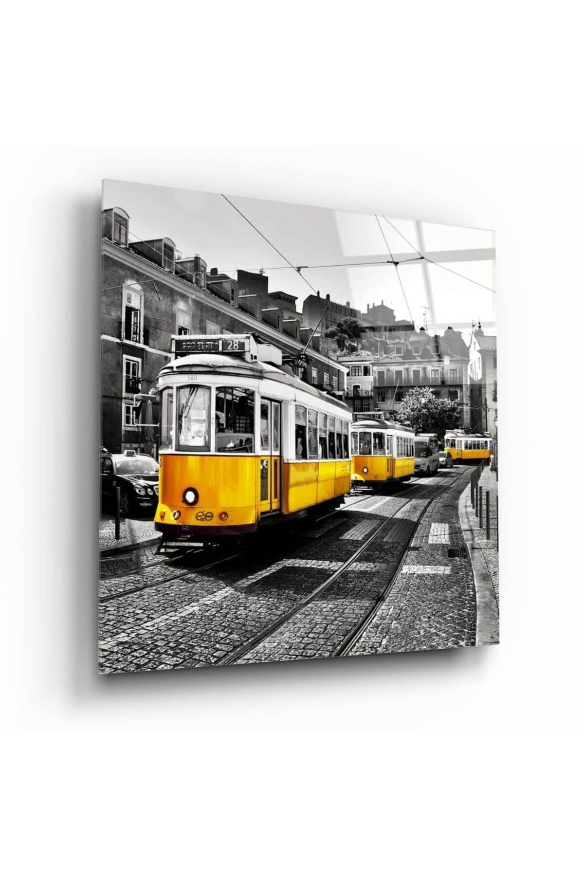Lizbon Sarı Tramvay Cam Tablo | Hediyelik, Dekoratif, Ofis, Mutfak