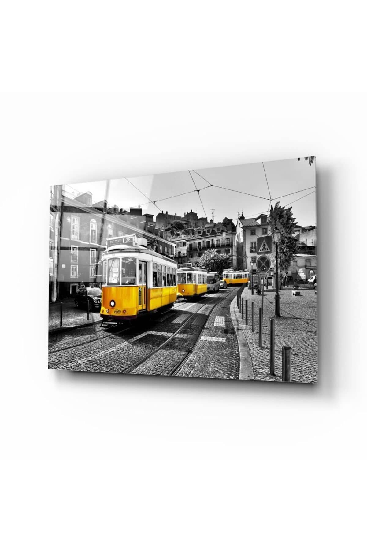Lizbon Sarı Tramvay Cam Tablo | Hediyelik, Dekoratif, Ofis, Mutfak