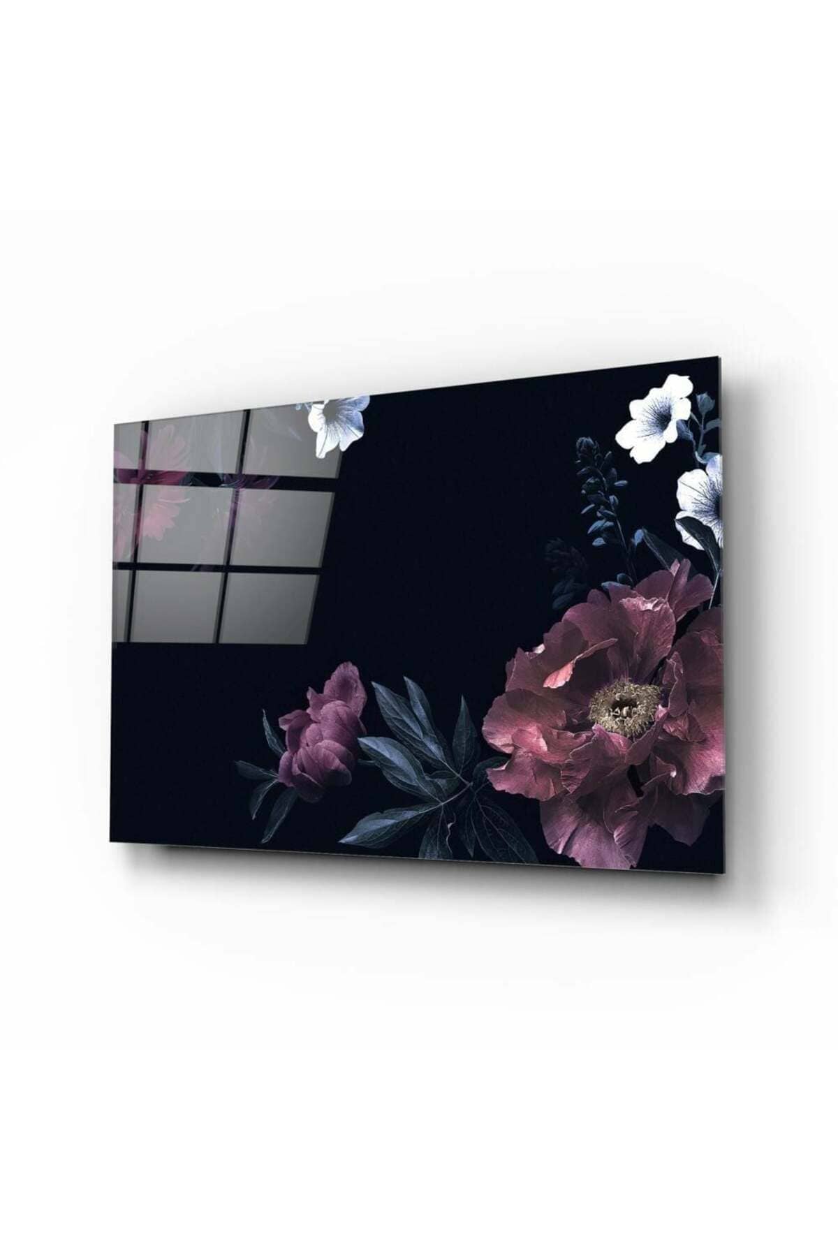 Floral Desen Cam Tablo | Hediyelik, Dekoratif, Ofis, Mutfak