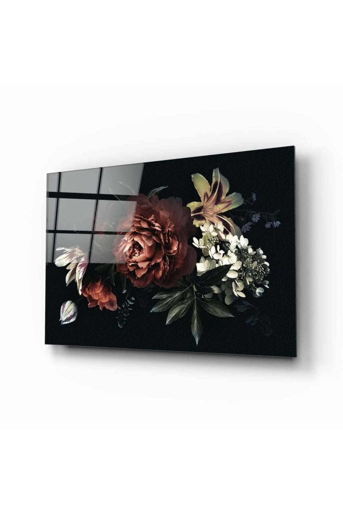Floral Desen Cam Tablo | Hediyelik, Dekoratif, Ofis, Mutfak