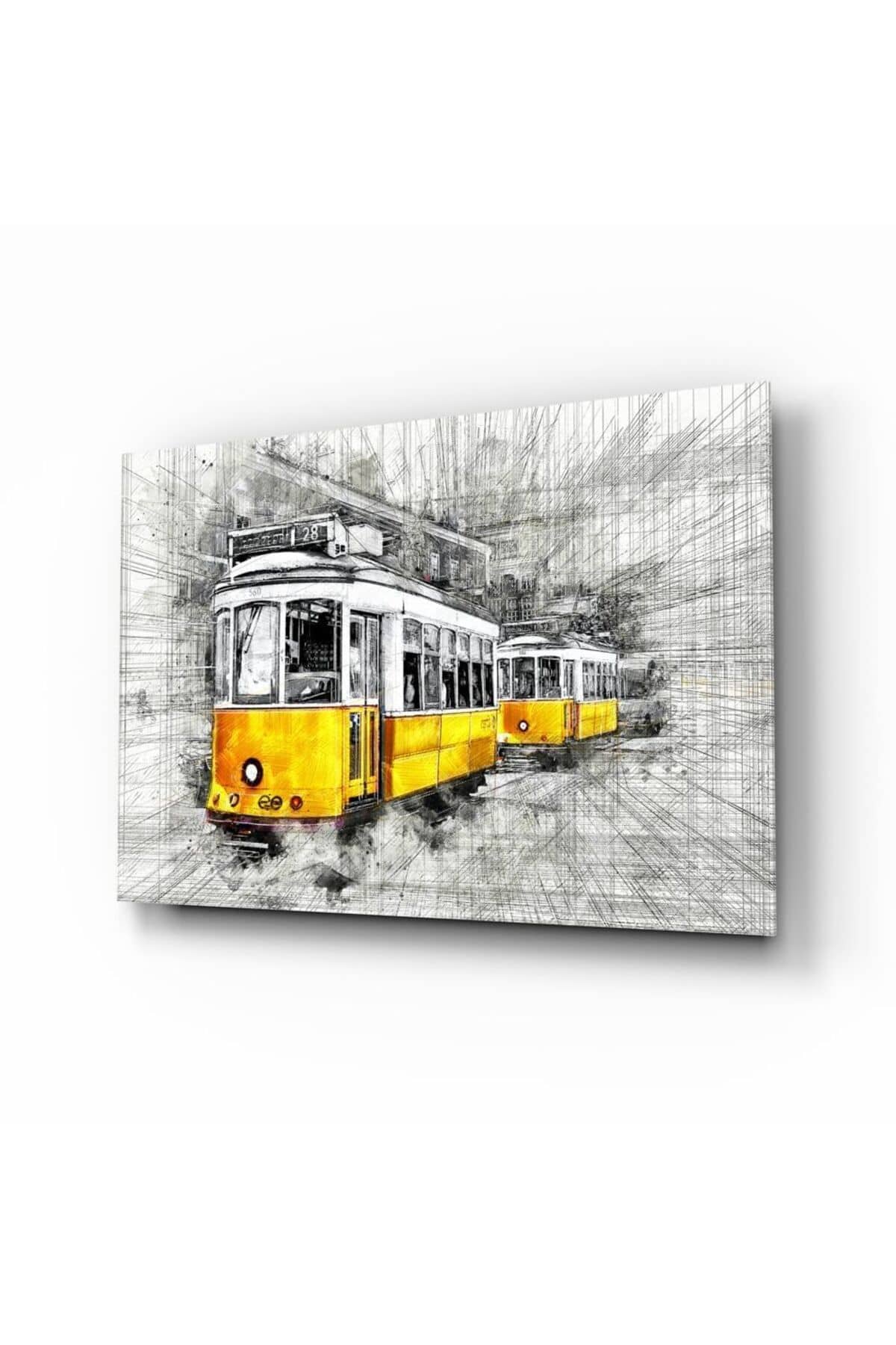 Sarı Tramvay Basel Cam Tablo | Hediyelik, Dekoratif, Ofis, Mutfak
