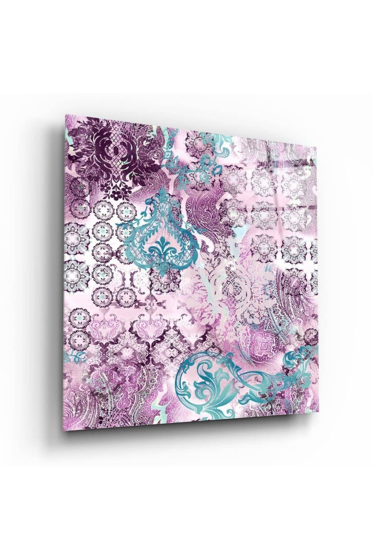 Mor Damask Cam Tablo | Hediyelik, Dekoratif, Ofis, Mutfak