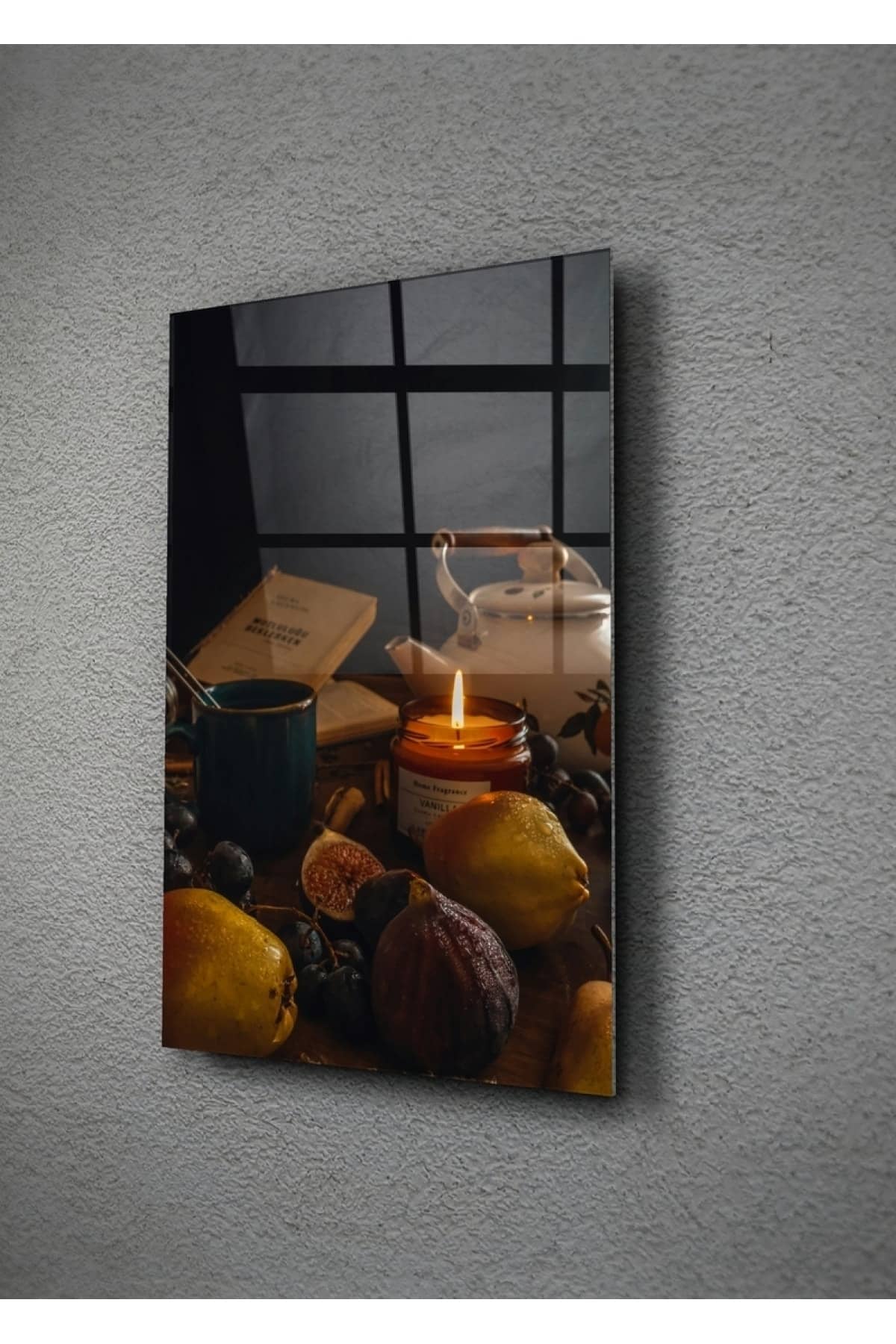 Çay, Mum Ve Meyveler Cam Tablo