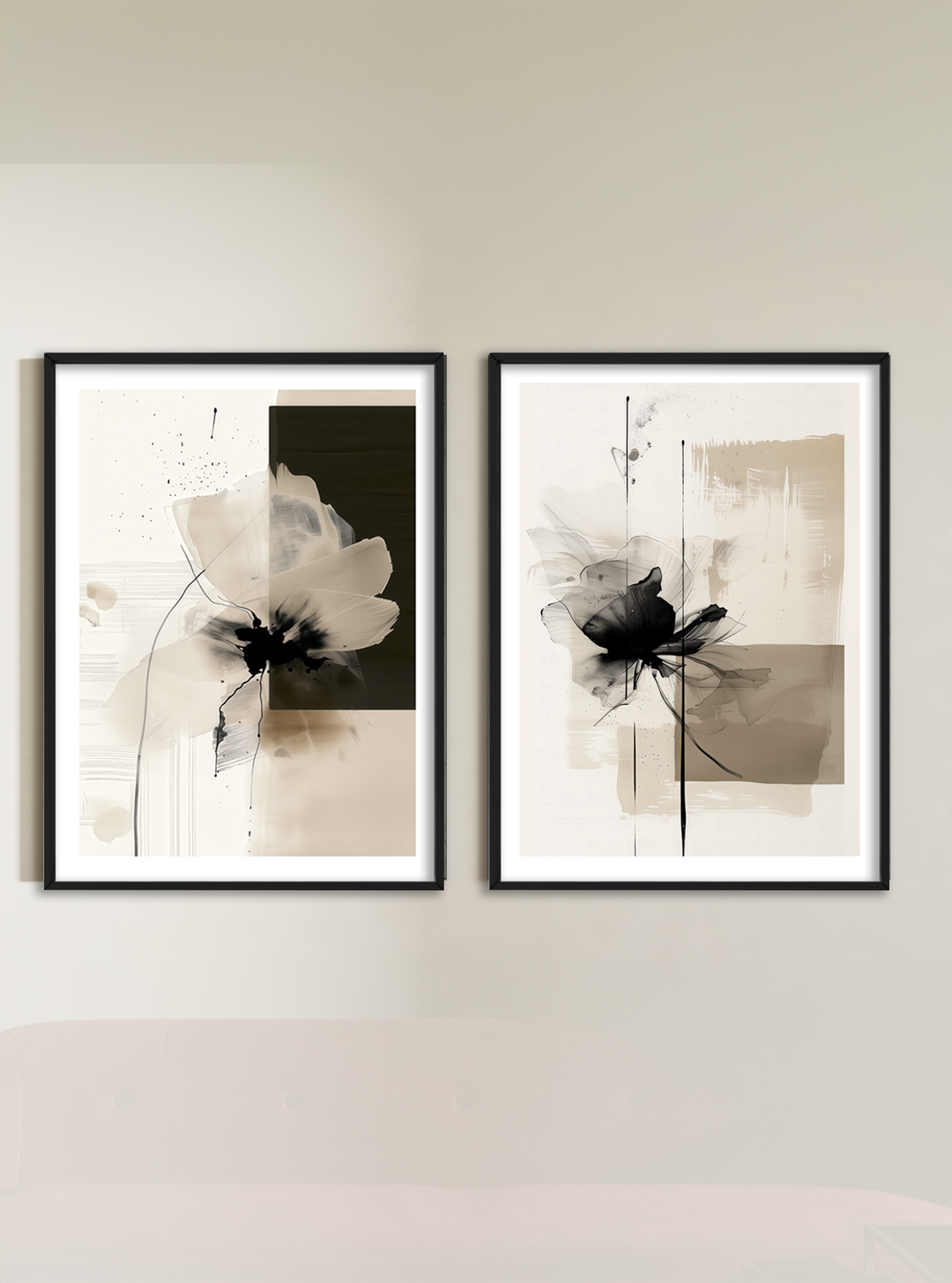 Modern Minimalist Çiçek Desenli Duvar Tablo Seti – Çerçeveli Dijital Baskı