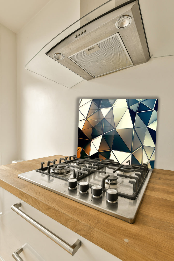 Mutfak Cam Ocak Arkası Koruyucu Tezgah Ankastre Arkası Koruyucu Geometrik Desen