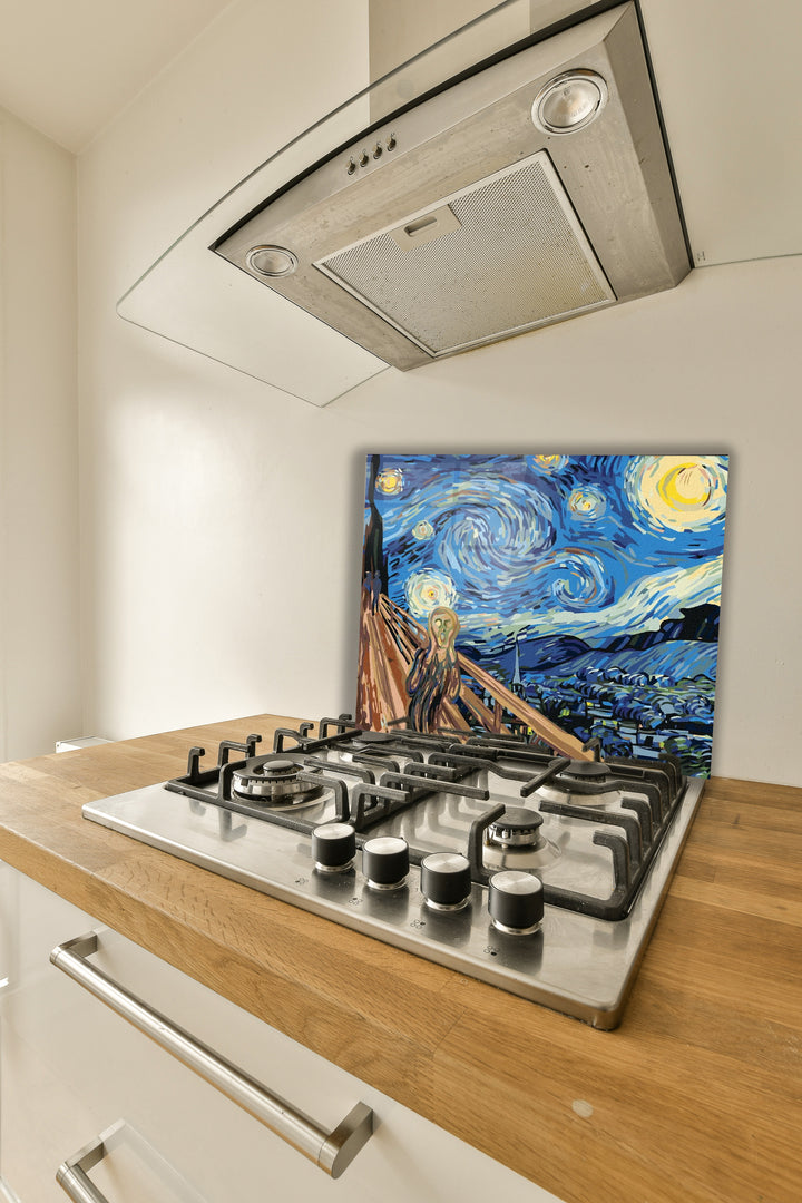 Mutfak Cam Ocak Arkası Koruyucu Tezgah Ankastre Arkası Koruyucu Vangogh