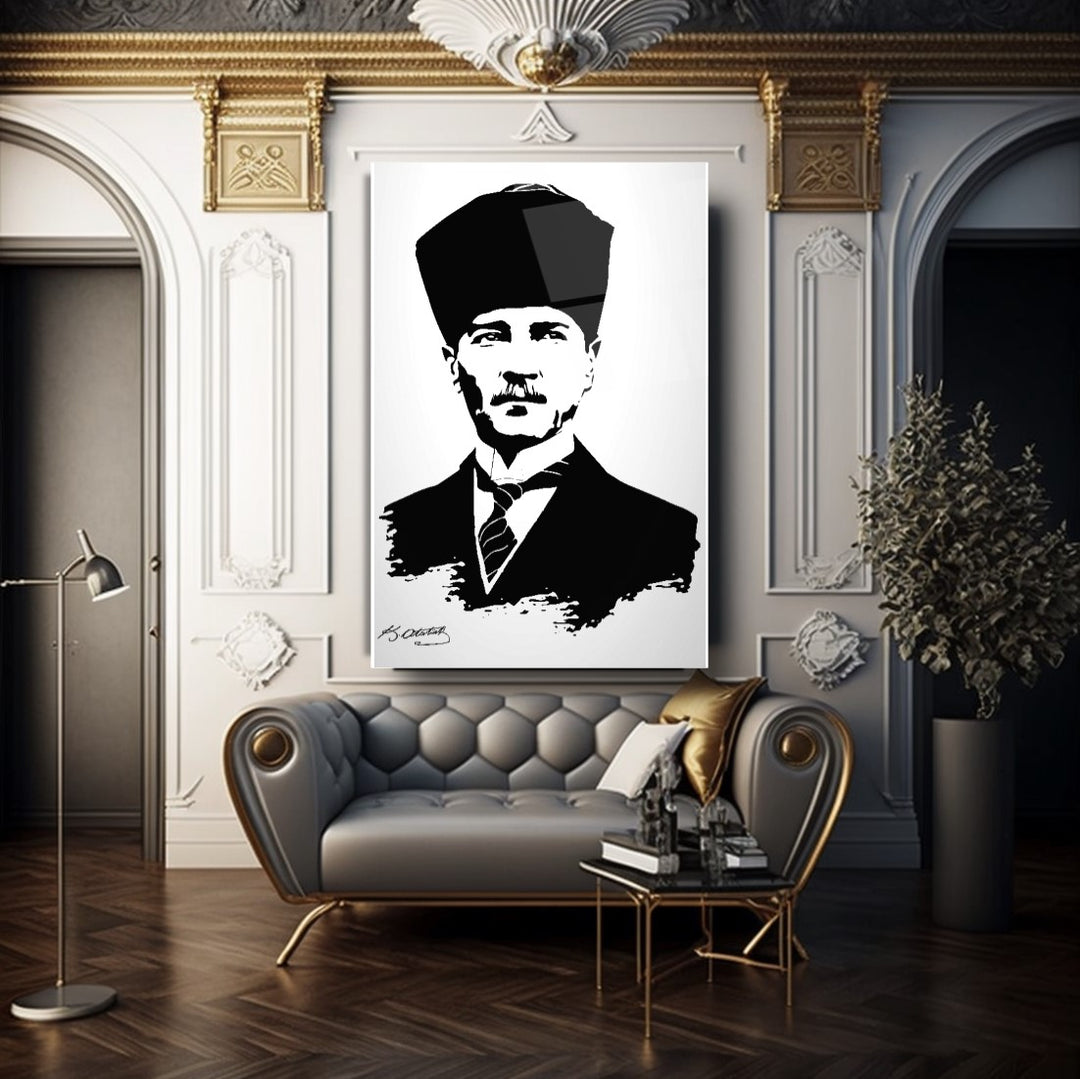 Atatürk Silüeti ve İmzası Cam Tablo