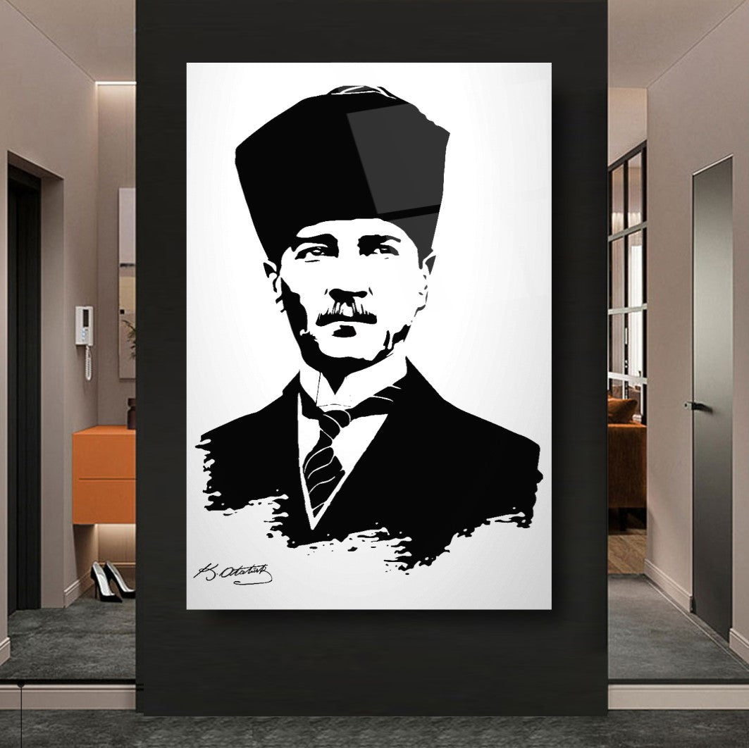 Atatürk Silüeti ve İmzası Cam Tablo