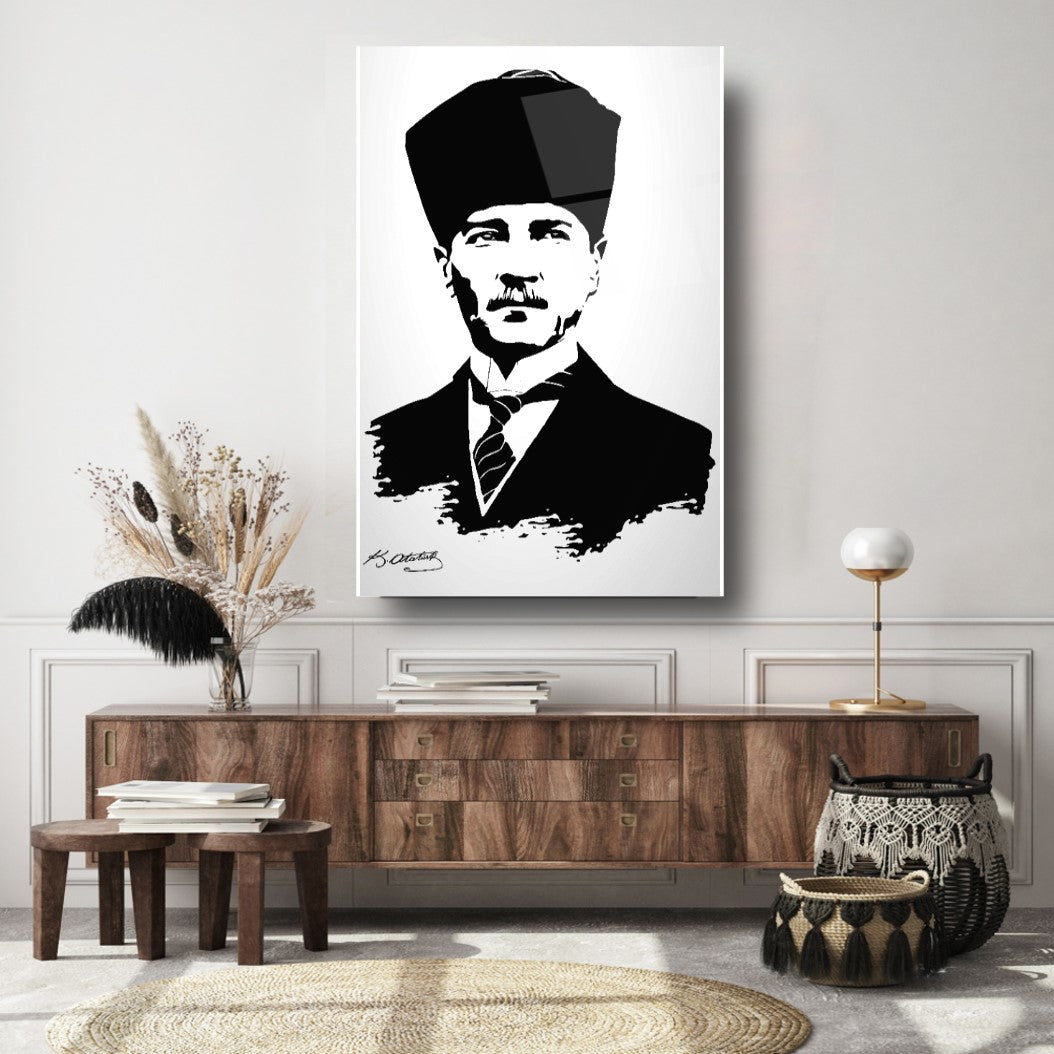Atatürk Silüeti ve İmzası Cam Tablo