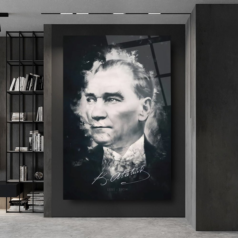 Atatürk Silüeti ve İmzası Cam Tablo
