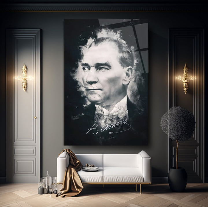 Atatürk Silüeti ve İmzası Cam Tablo
