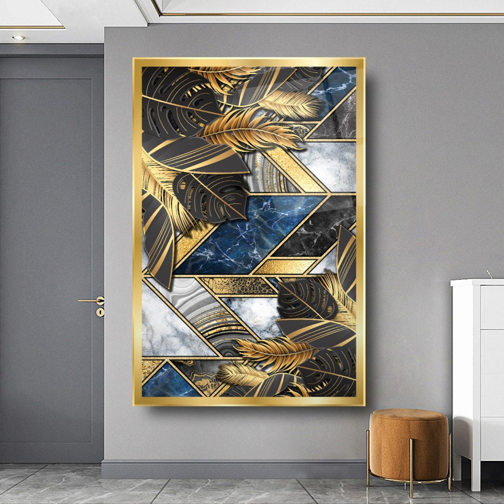 Gold Yapraklar Cam Tablo