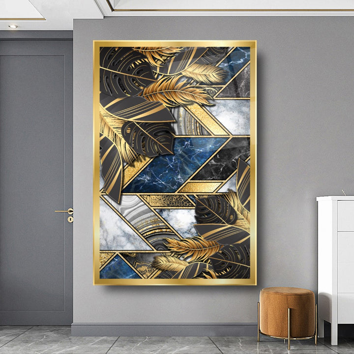 Gold Yapraklar Cam Tablo