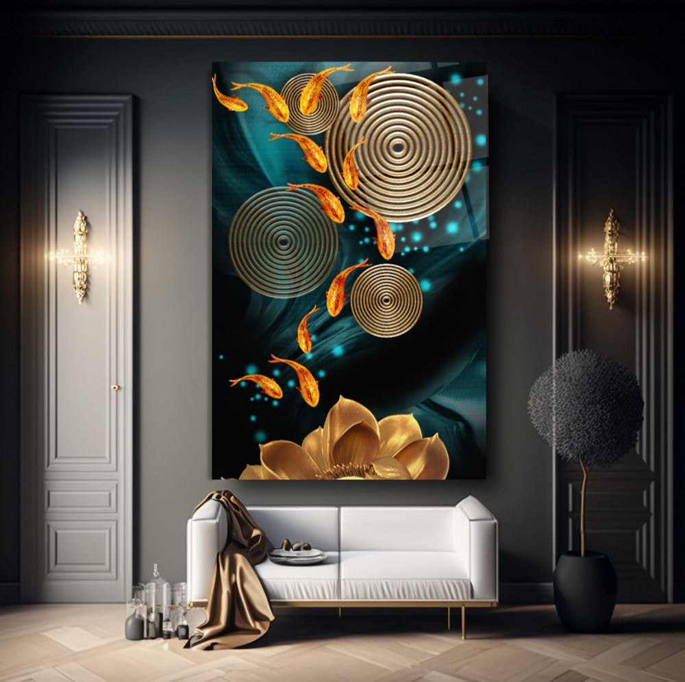 Gold Balıklar Cam Tablo