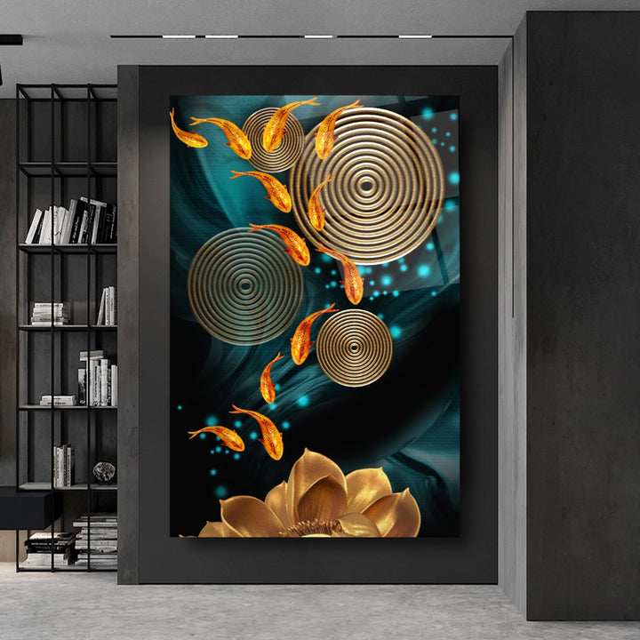 Gold Balıklar Cam Tablo