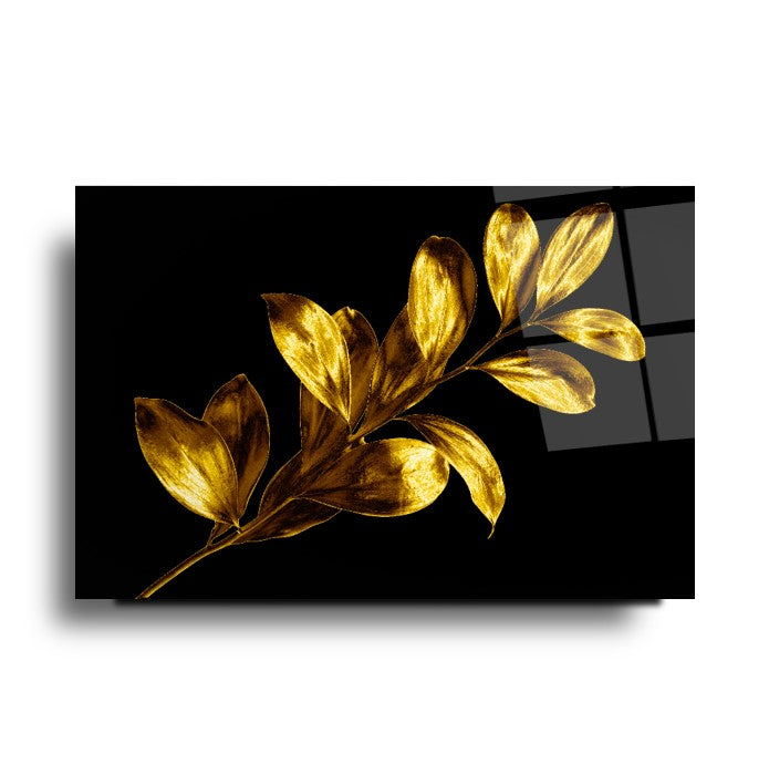 Gold Yapraklar Cam Tablo