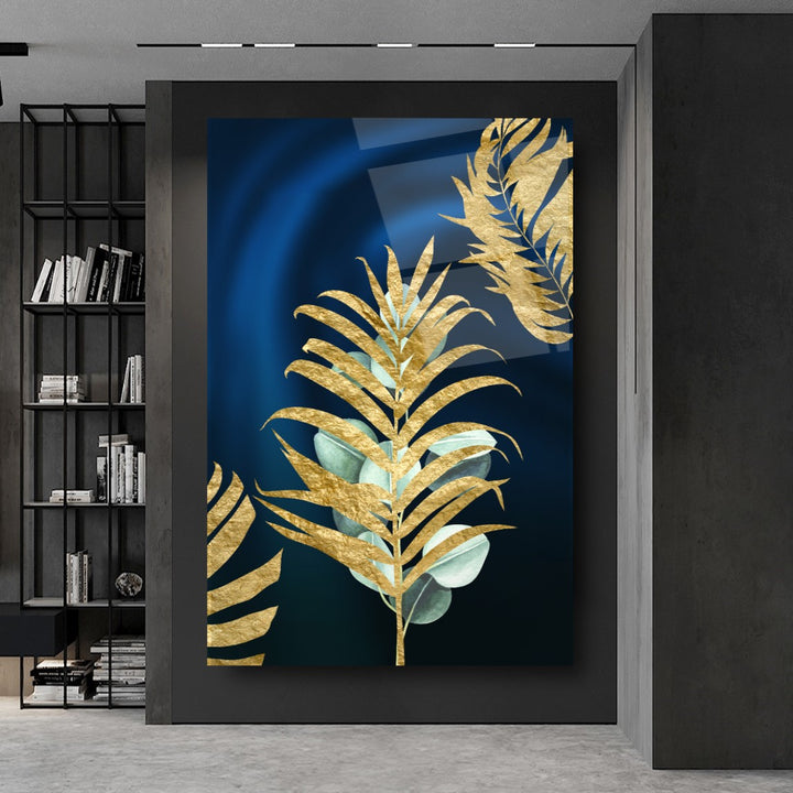 Gold Yapraklar Cam Tablo