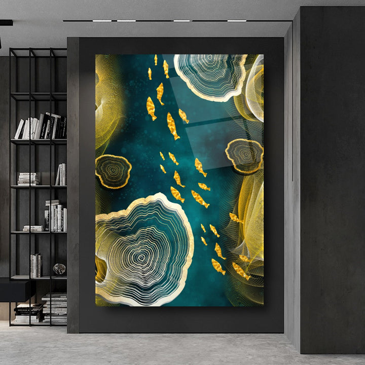 Gold Balıklar Cam Tablo