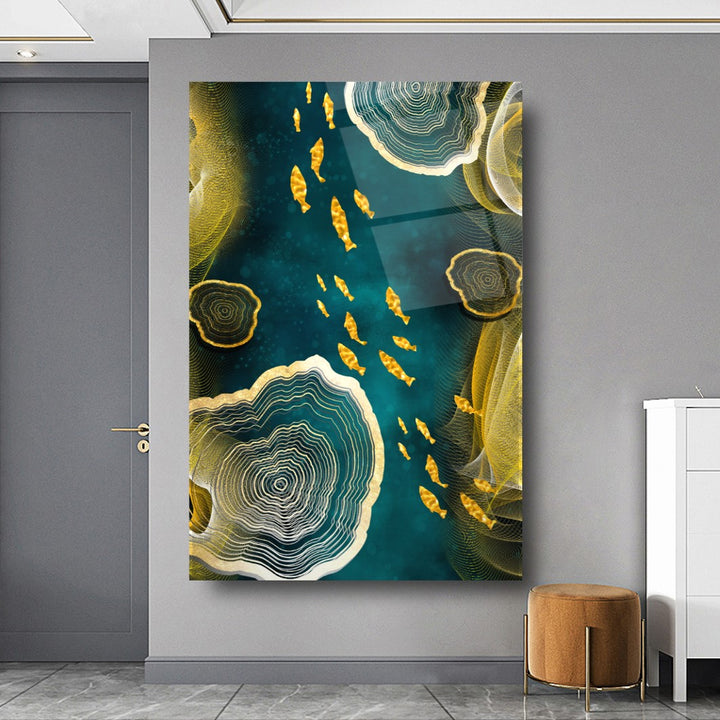 Gold Balıklar Cam Tablo
