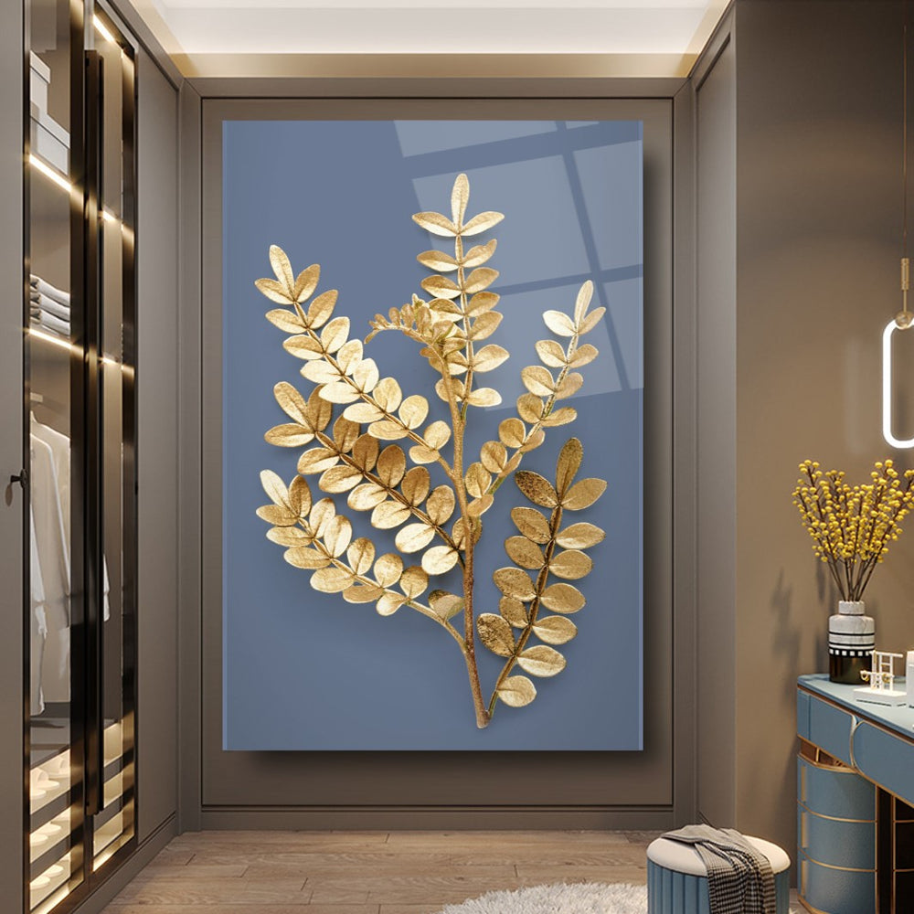 Gold Yapraklar Cam Tablo