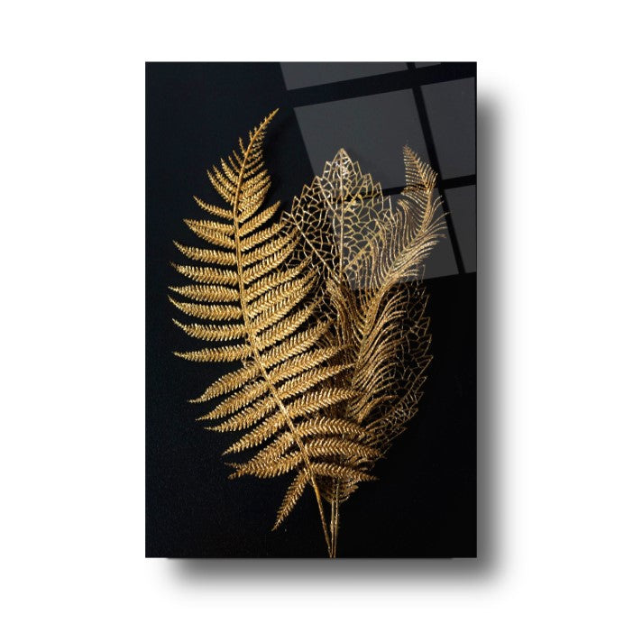 Gold Yapraklar Cam Tablo